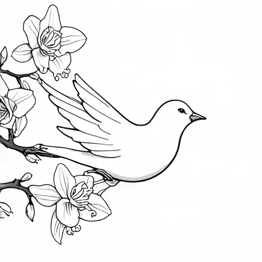 Dove Placed On An Orchid Branch