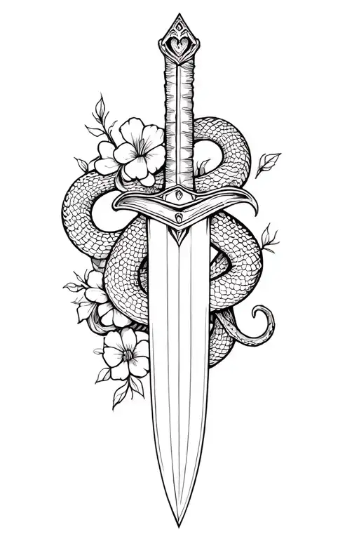 Sword With A Snake Wrapped Around With Flowers
