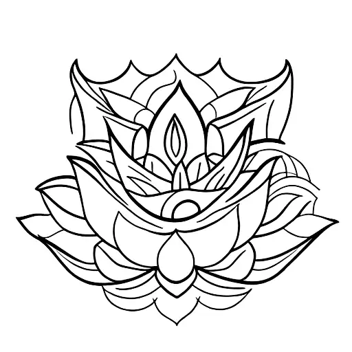 A Minimalist Tattoo Of A Lotus Flower With A Small Airplane Flying Above It