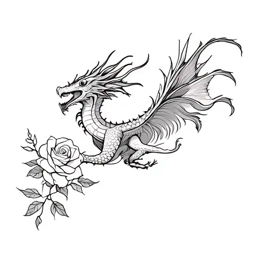 Full Dragon In Flight And Roses