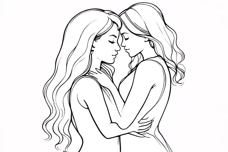 Mom And Daughter Hug Oblique Outline