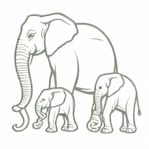 Elephant Mum With Her 2 Children