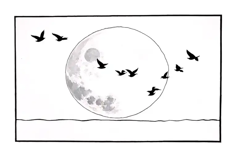 6 Birds Flying In Front Of The Moon