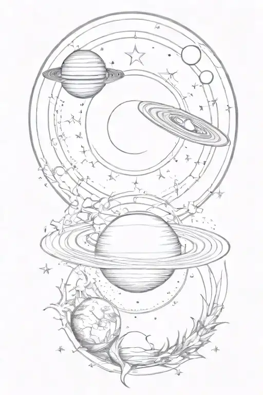 One Saturn And One Venus With A Sun And Moon