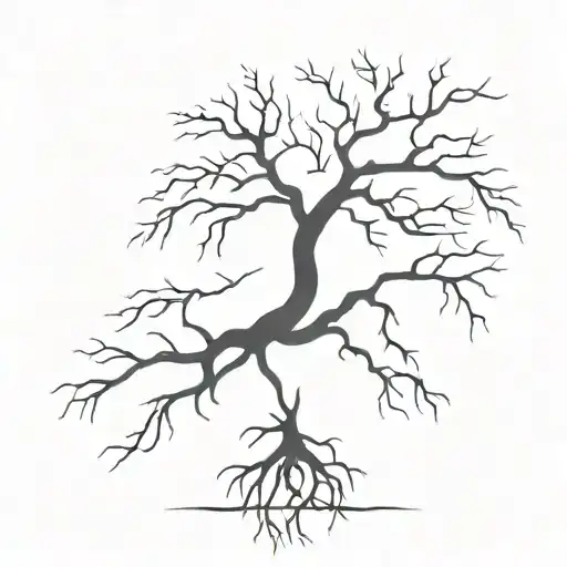 A Minimalist Tree Silhouette With The Roots Symbolizing Staying Grounded In The Present Moment