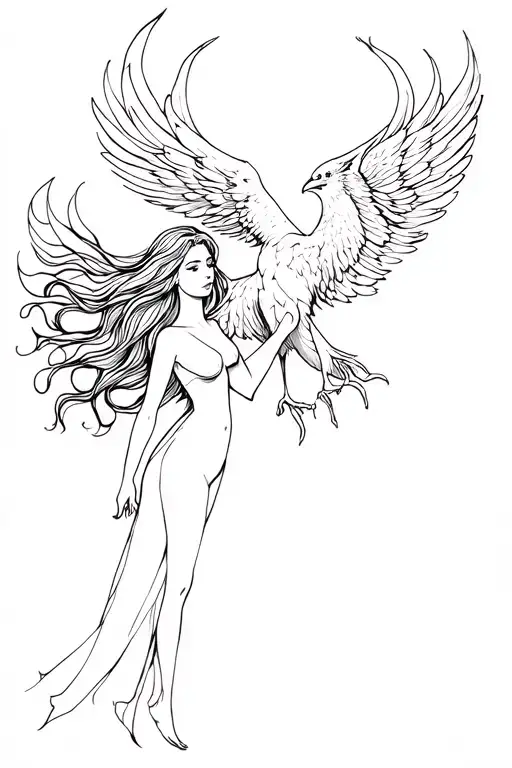 Woman And A Phoenix Rising