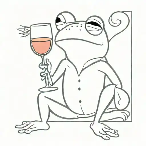 A Small French Frog With A Baguette And A Glass Of Wine