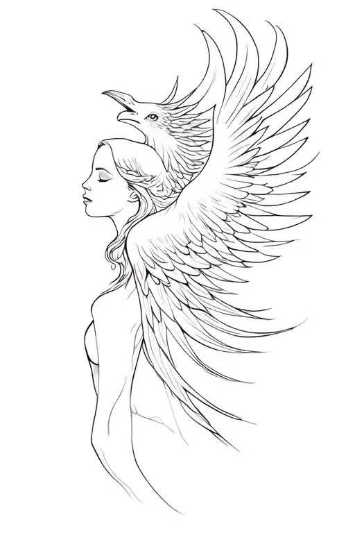 Woman And A Phoenix Rising