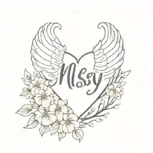 Angel Wings With Flowers In A Heart Shape With The Word Missy
