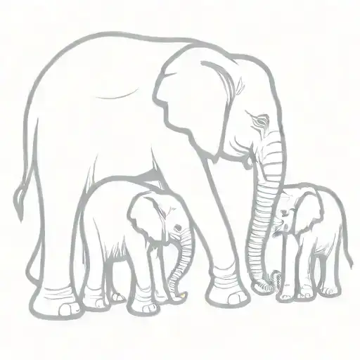 Elephant Mum With Her 2 Children