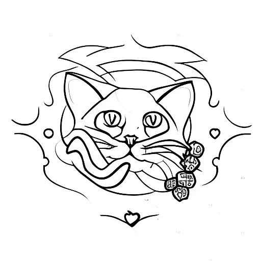 A Minimalist Tattoo Of A Black Cat With A Heart-shaped Nose