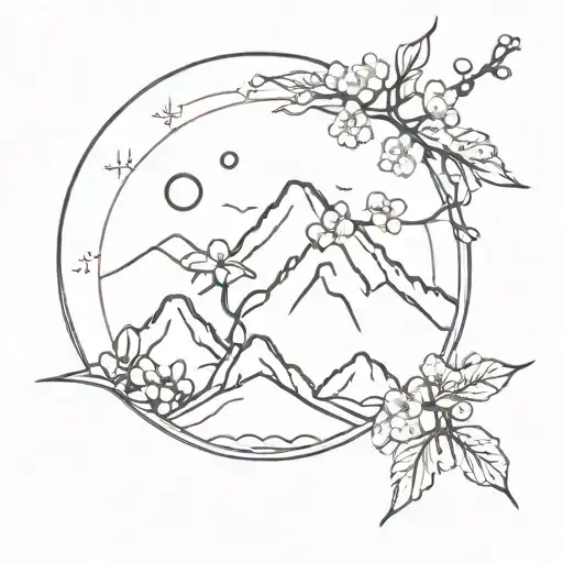 Mountain And Cherry Blossom
