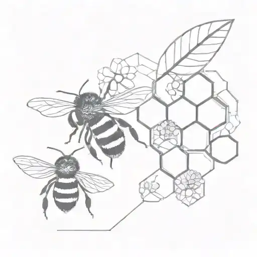 Abstract Thin Line Bumblebee And Honey Comb