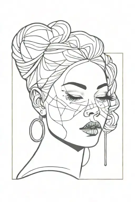 Abstract Women's Face Outline With Retro Vintage Style Mic