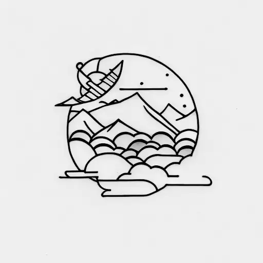 Small Tattoo Design Incorporating A Tropical Island And Mountain
