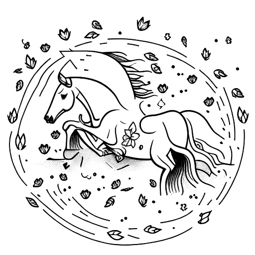 A Minimalist Tattoo Of A Horse Galloping Through A Field Of Butterflies