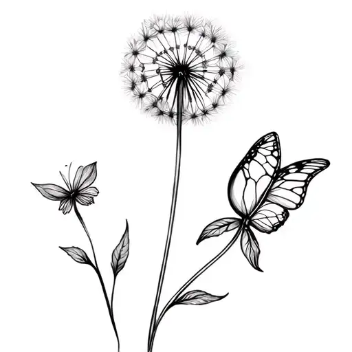 Two Dandelions And Butterfly As The Leaf Clover