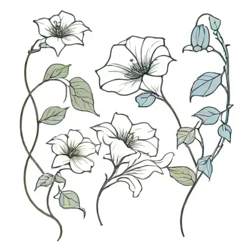 Three Flower Tattoos That Connect As A Vine With Morning Glories And Holly