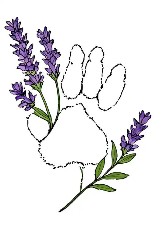 Dog Paw Print And Lavender Flower