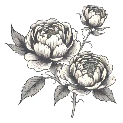 An Abstract Tattoo Featuring Dancing Silhouettes Intertwined With Blooming Peonies