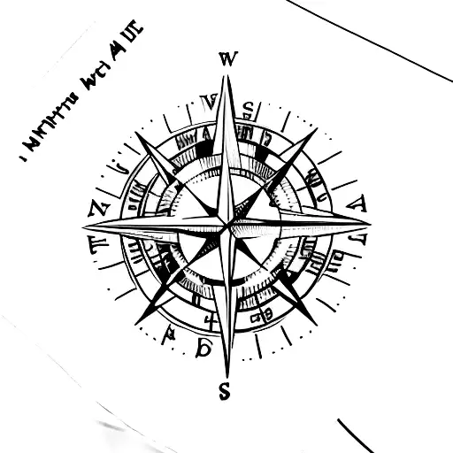 A Minimalist Tattoo Of A Compass With The Words 'Adventure Awaits' Around It