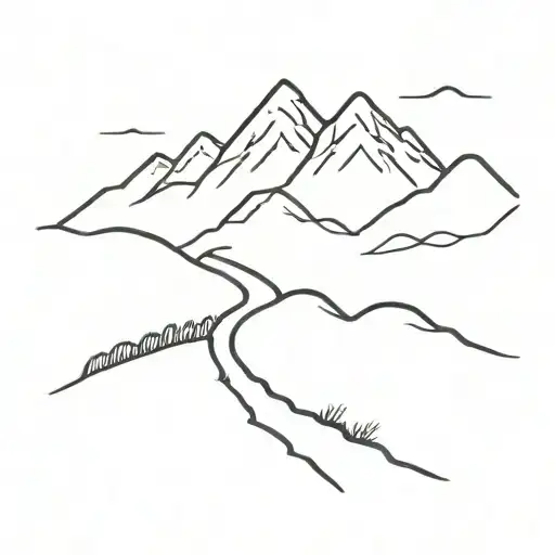 A Minimalist Tattoo Of A Narrow Path Leading Towards A Distant Mountain Peak