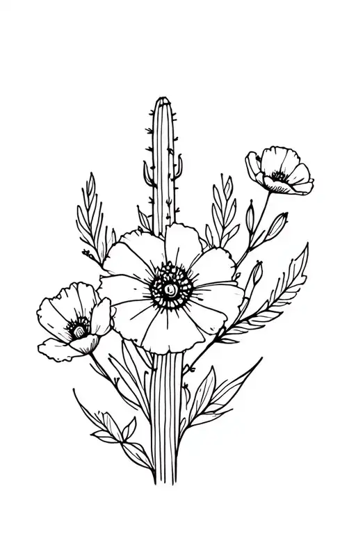 Floral Design Incorporating A Cactus Flower And Poppies