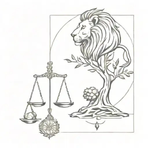 Lion Head And Justice Scales With Life Tree Emerging