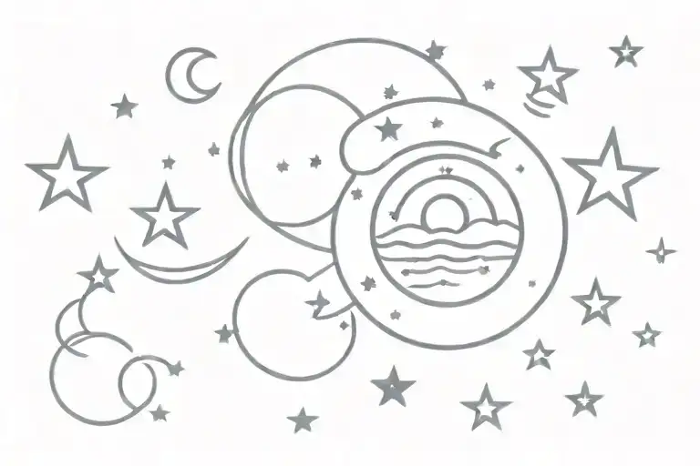 Universe With Sun Moon Stars Whimsical