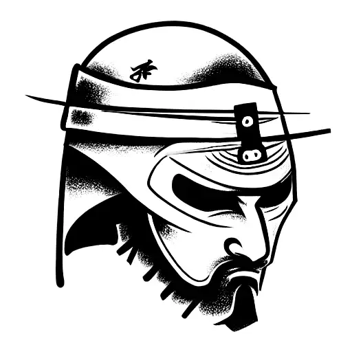 Casco Samurai Visto De Frente Con Katana Atravezada De Manera Vertical