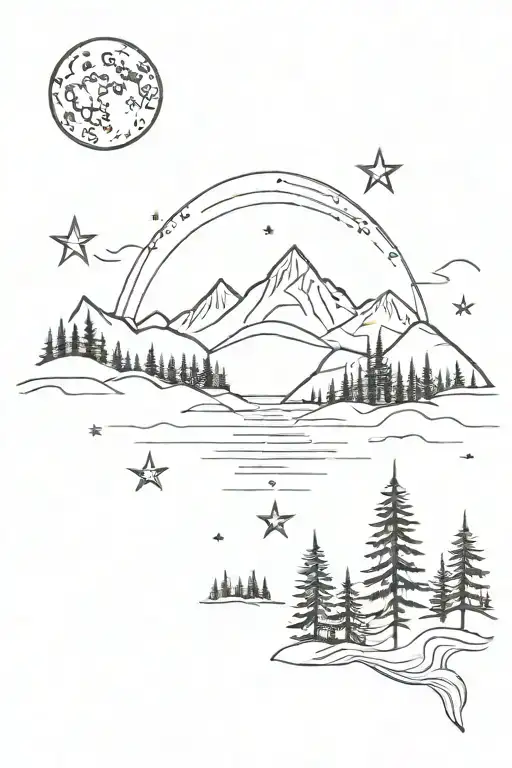 Nature Mountains Looks Forest Lake Fog Stars Moon