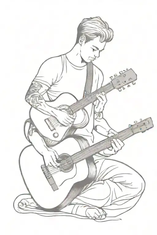 Musician Playing A Guitar Old School