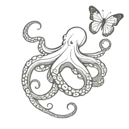 Octopus With Small Butterfly On Its Tentacle