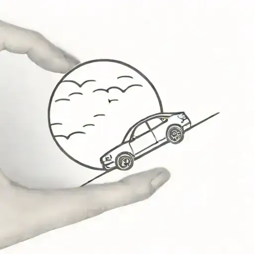 Car Driving Under The Moon