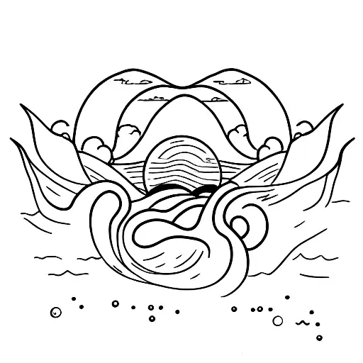 Sunset Over Horizon At Sea