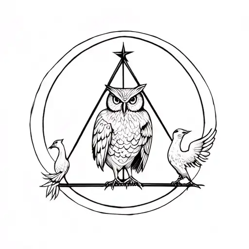 Deathly Hollows With Owl And Phoenix