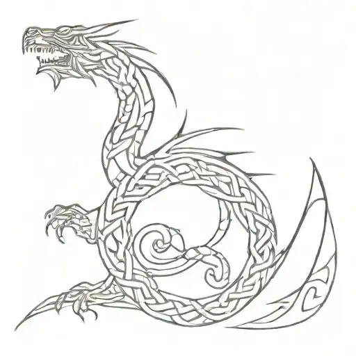 Simple Tribal Dragon With Celtic Knots Weaving