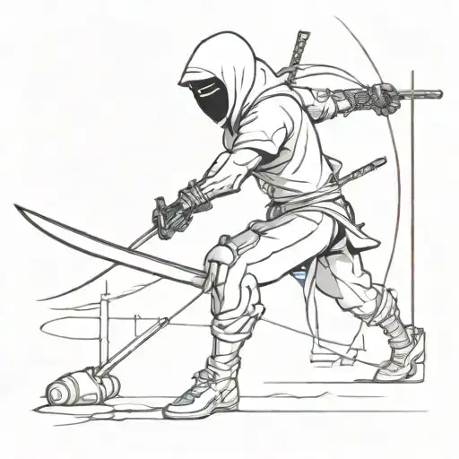 Create A Tattoo Design Featuring A Ninja Wielding A Katana In A Futuristic Cyberpunk Setting