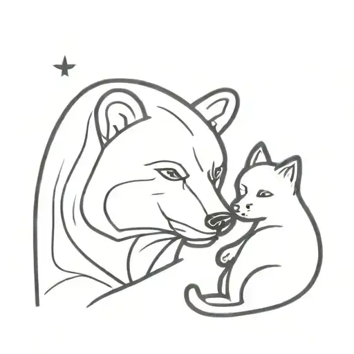 Bear And Black Cat Curled