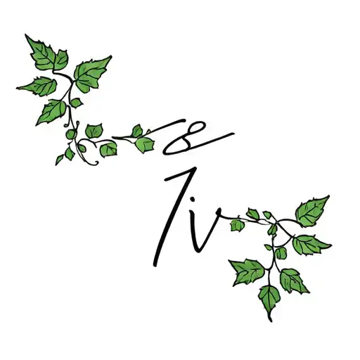 Simplistic Style Ivy Name Tattoo Name Forms The Stem Of A Rose With Ivy Leaves