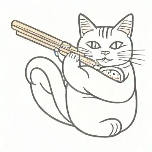 A Cat Wearing Makeup And Holding A Sushi Roll