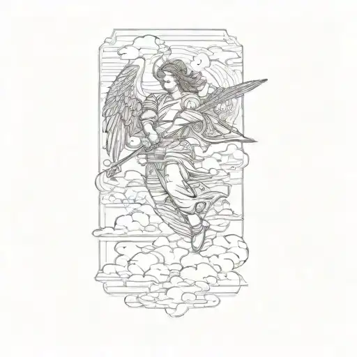 An Angel Holding A Sword In The Clouds