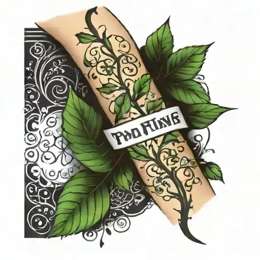 Vines Around Forearm With The Writting Of Pain Is Temporary