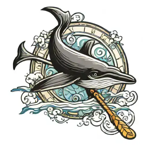 A Traditional Style Tattoo Of A Baseball Bat Morphing Into A Whale Tail