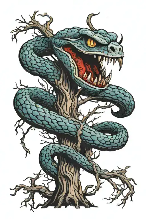 Cobra Wrapped Around A Dead Tree