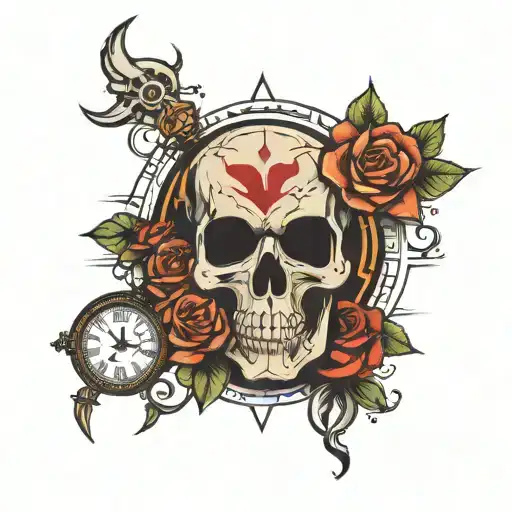 Skull Face And Clock