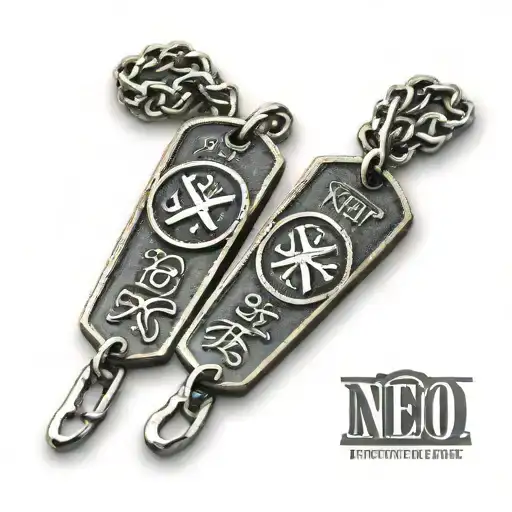 Dog Tags Attached To Chain And Roman Numerals