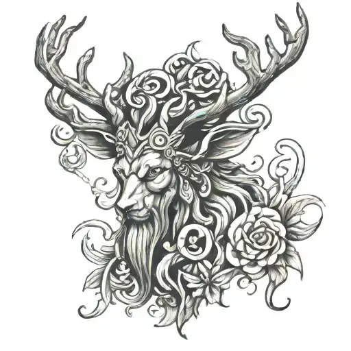 Cernunnos Black Grey Tattoo Depicting