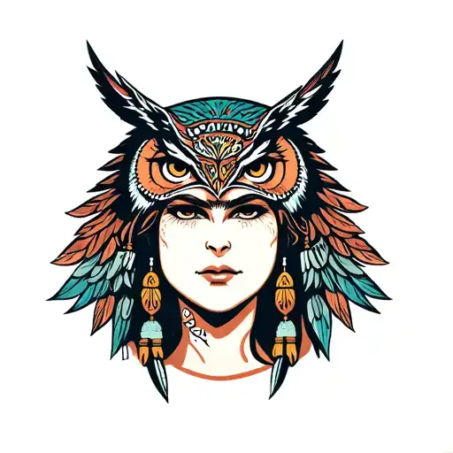 Woman Shaman With Owl Headress