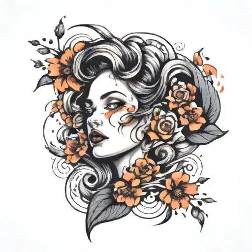 Floral Tornado Forming In Woman Face